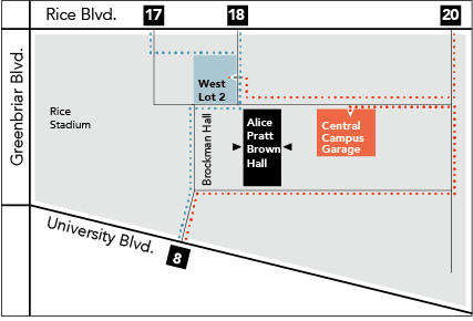 parking map for Music in Context performances at Rice University